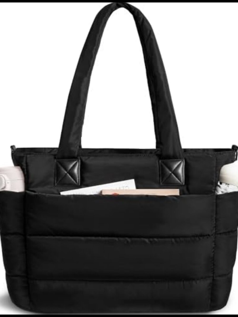 Quilted Puffer Tote Bag Lightweight Work Travel Handbag Multiple Pockets